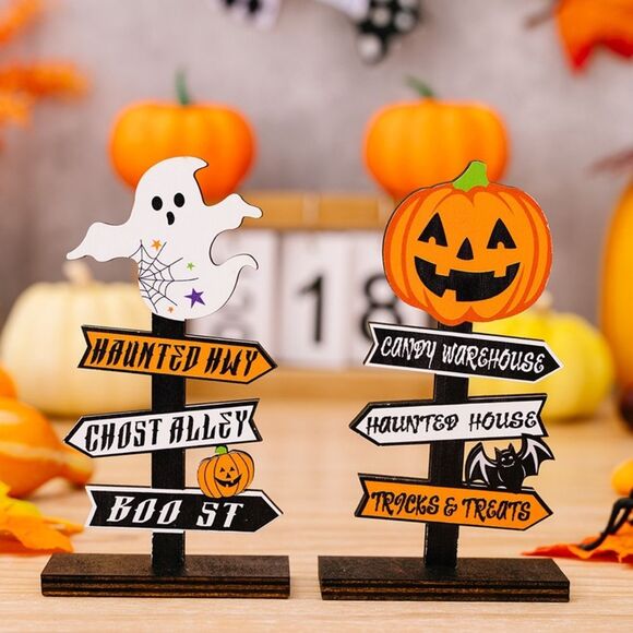 Halloween Ghost and Pumpkin Sign Decor - Picture 1 of 6